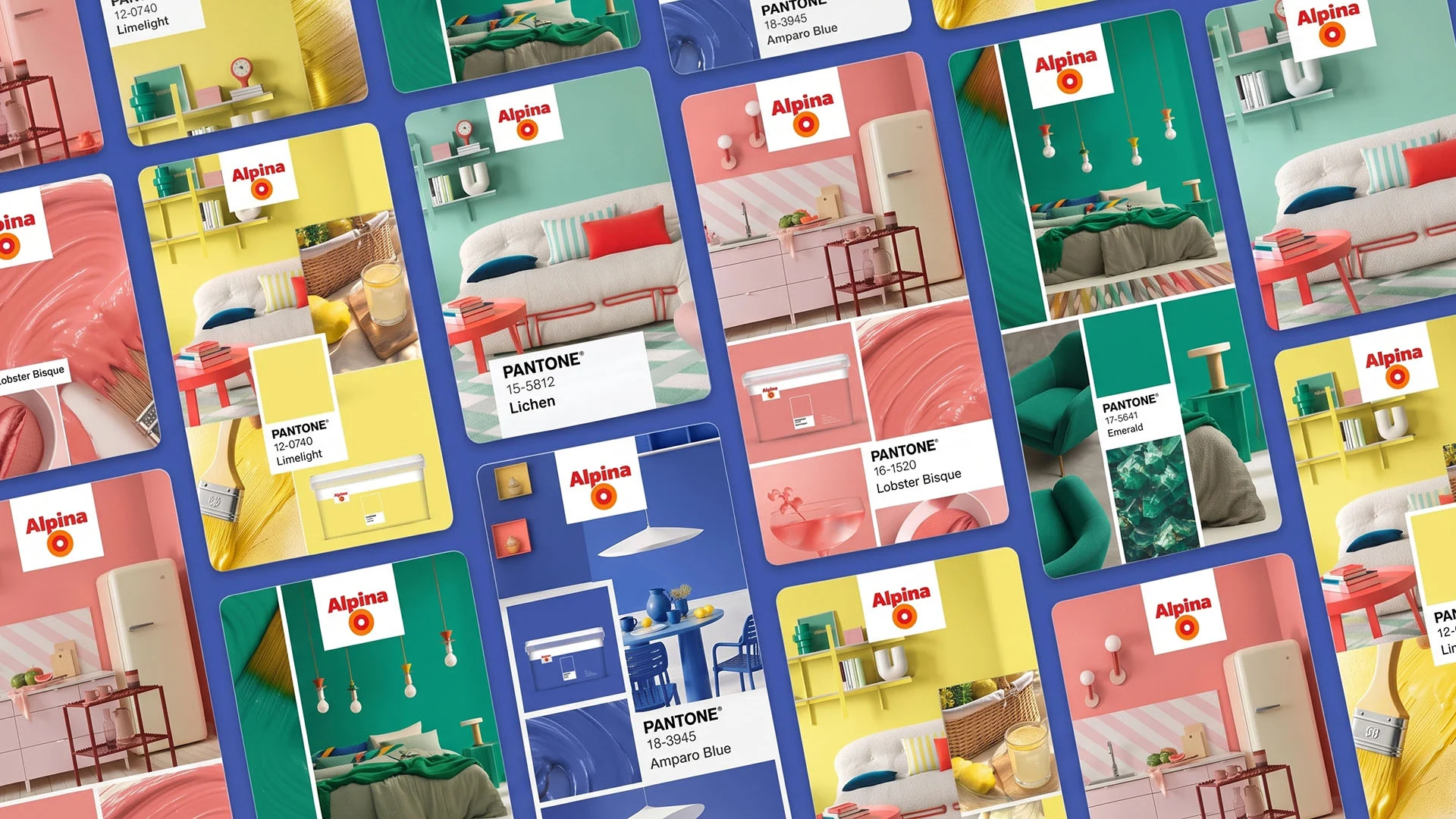 Social creative with swatches, products and coordinated interior colours.