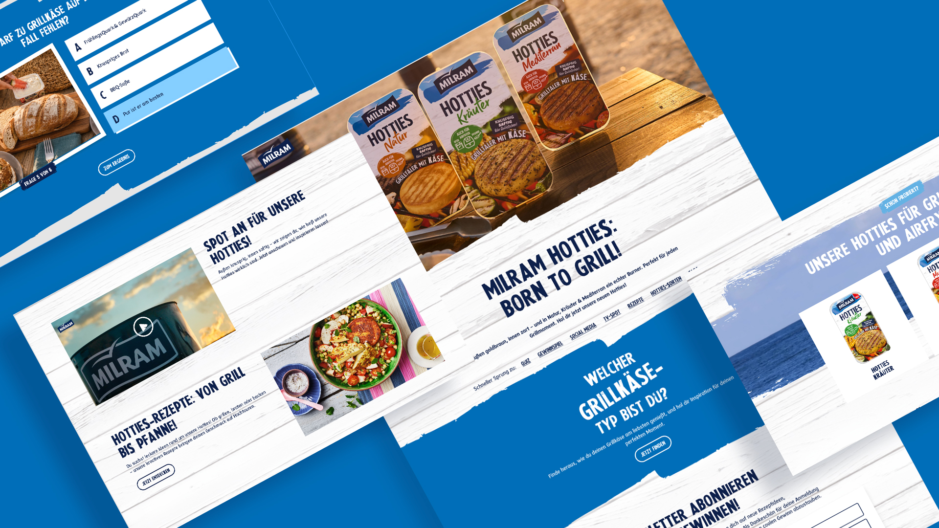 MILRAM-Hotties-Seiten mit Rezepten, Produktinformationen, Quiz und Newsletter