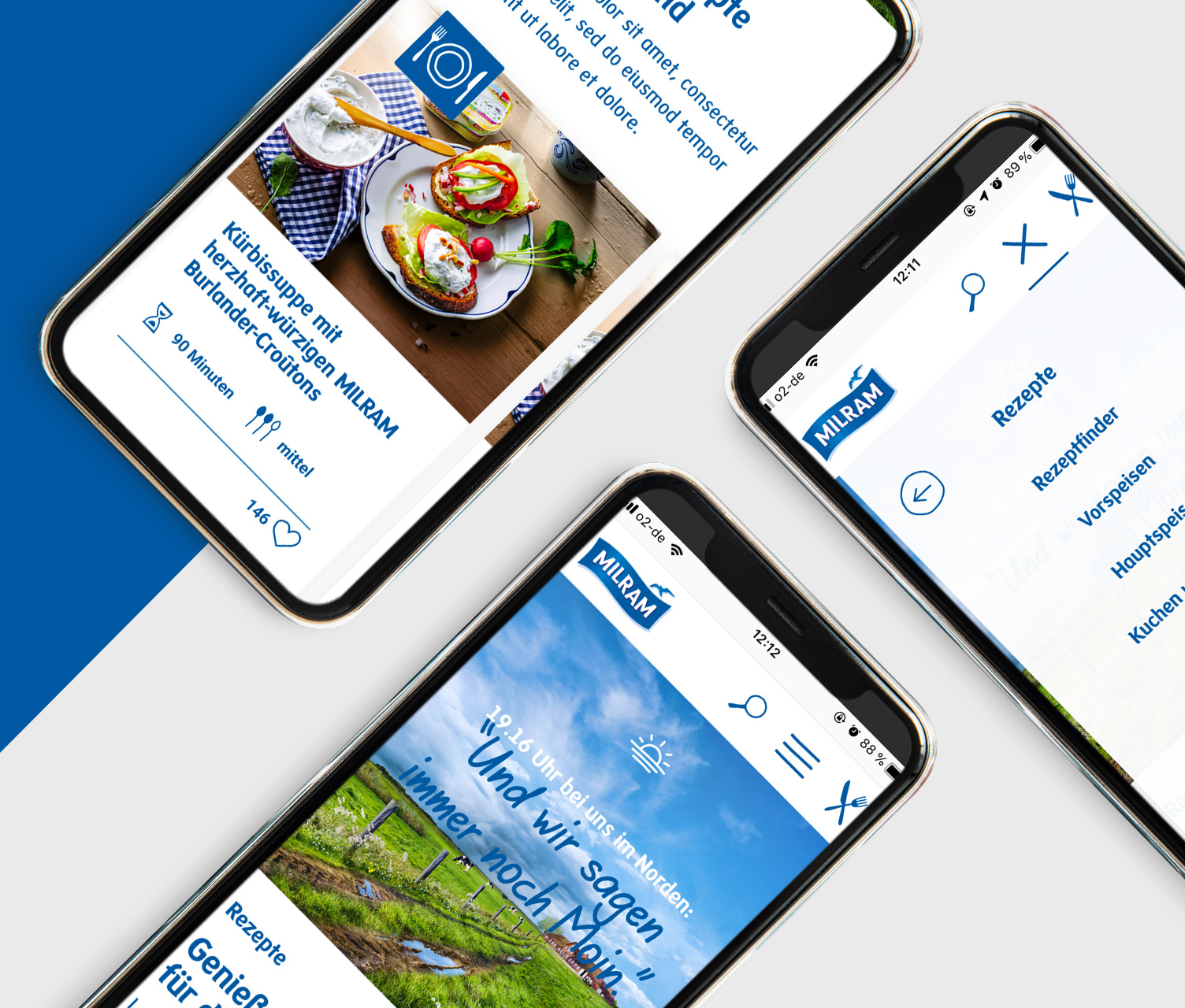 MILRAM-Rezeptbereich und Navigation auf Smartphones