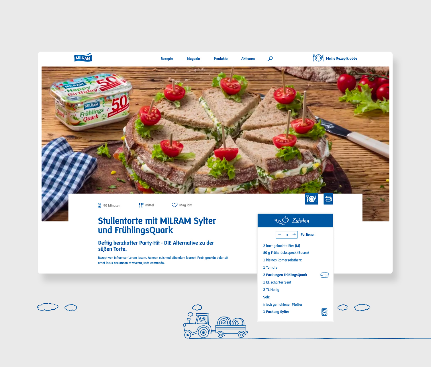 MILRAM-Rezeptansicht mit Zutaten und Portionsauswahl