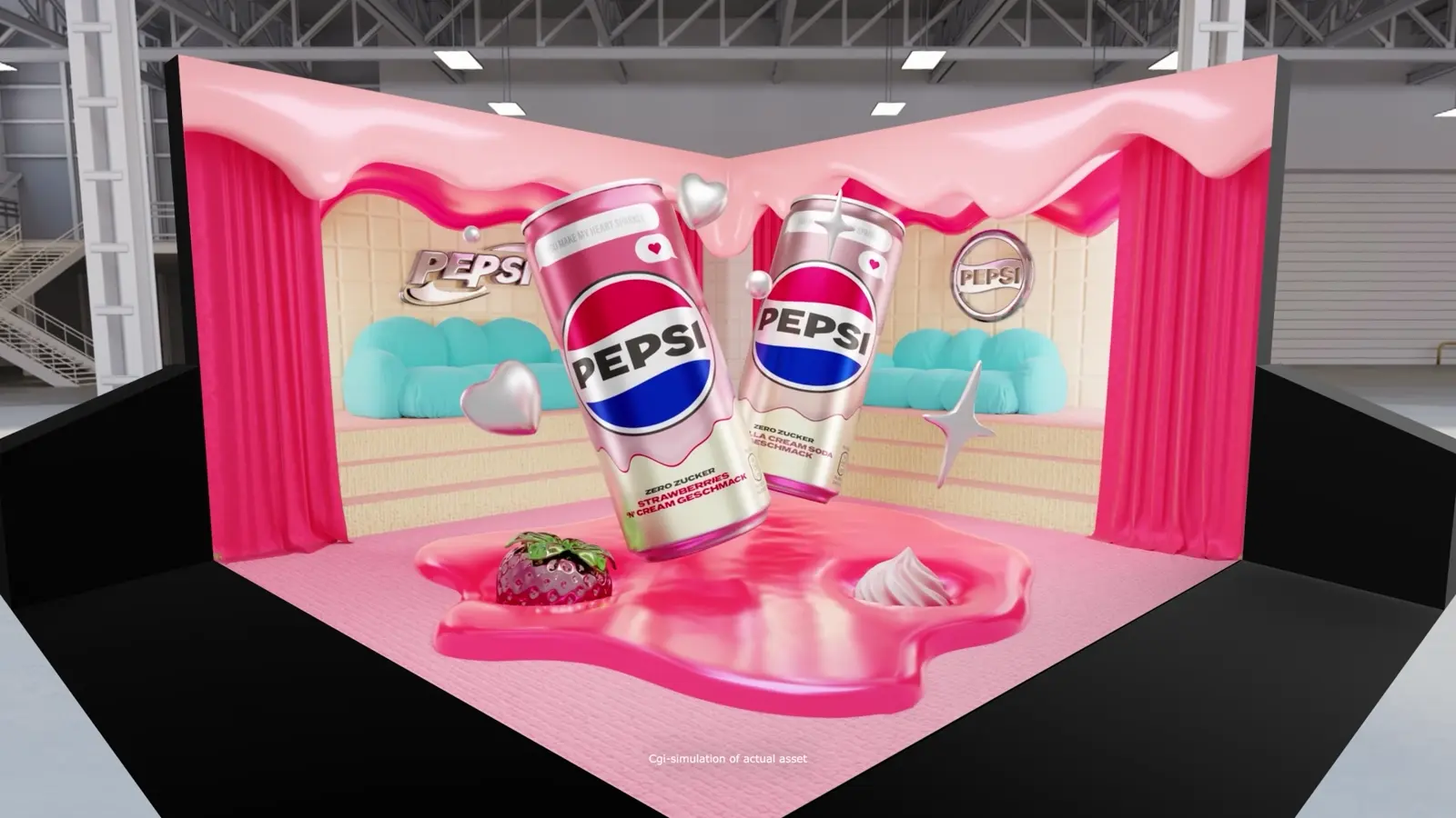 3D room with two Pepsi Cream cans.