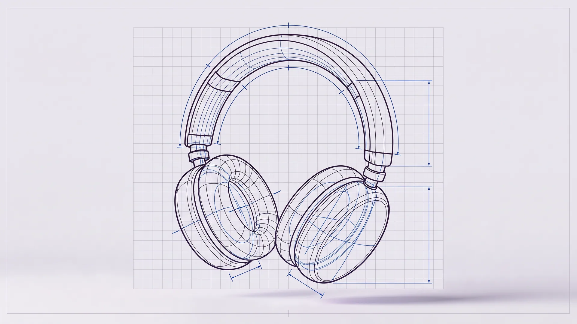 Technische Wireframe-Zeichnung von Over-Ear-Kopfhörern